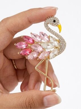 Dainty Pink Ombre Flamingo Brooch - Rhinestone Crystal Summer Statement Pin NWT